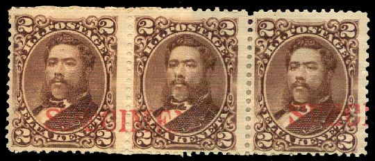 Hawaii 35 Specimen US Postage Stamps Strip of three